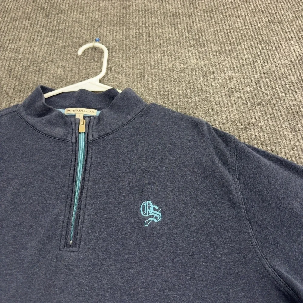 Peter Millar Pullover Mens L Navy Blue Cotton Quarter Zip Golf Classic